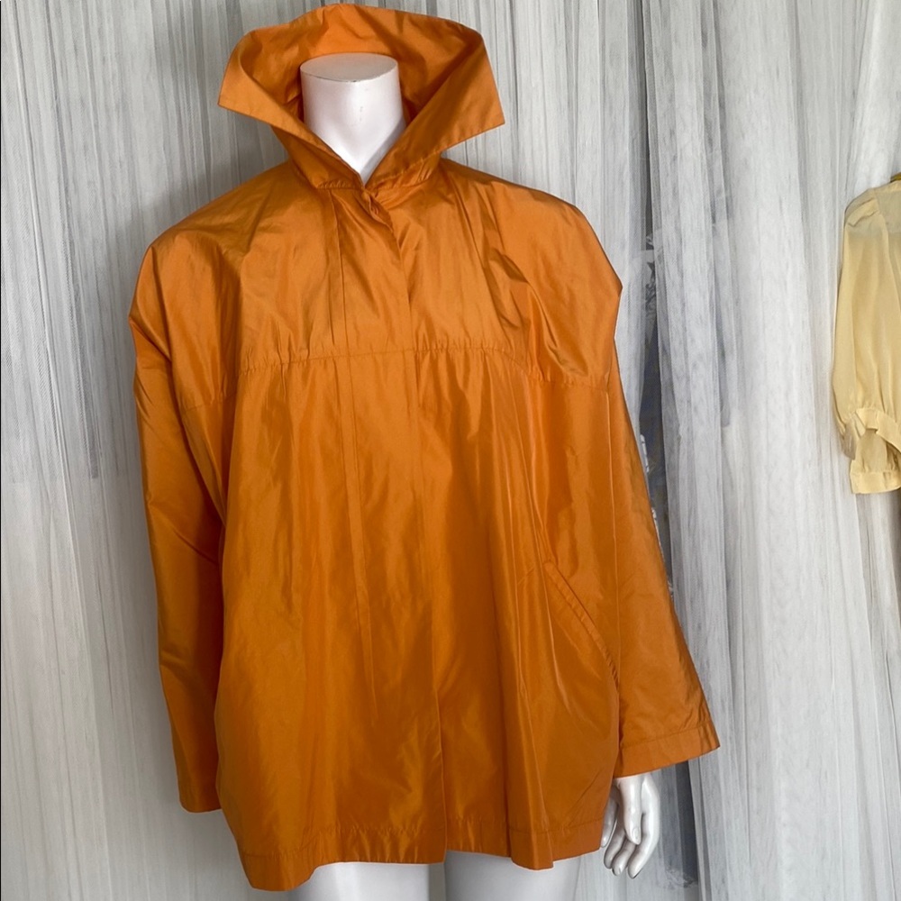 Orange Windbreaker Women's Button Down Jacket! Minimalist! Size Small